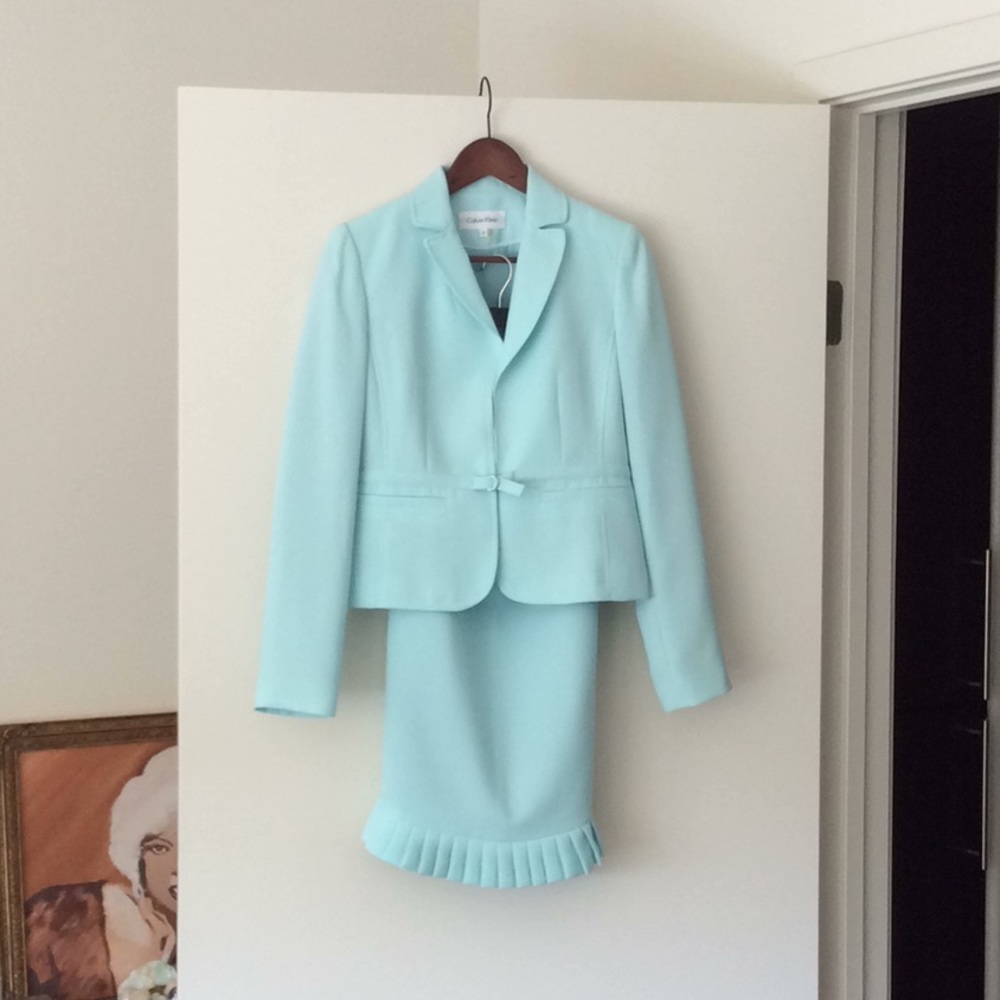 NWOT Calvin Klein Sky Blue Blazer Skirt Set, 2